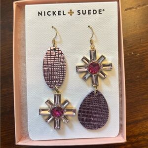 Nickel & Suede Asymmetric Pink and Purple Textured Drop Earrings *NEW*